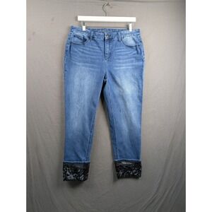 Chicos So Slimming Ankle Jeans Blue Lace Trim Sequin Size 2R Medium Wash